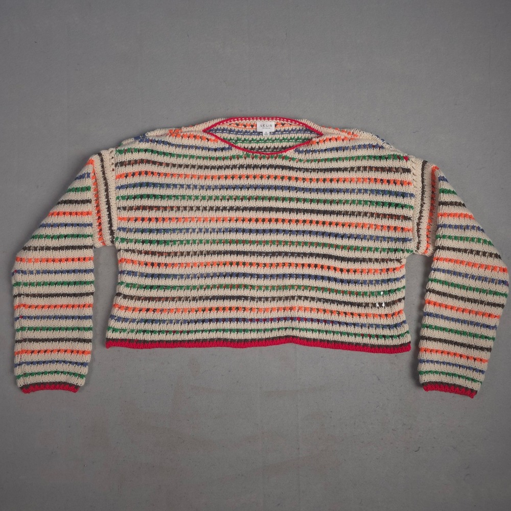 Le Lis Collection Knit Sweater Striped‎ Pullover Cropped Colorful Boho Size S